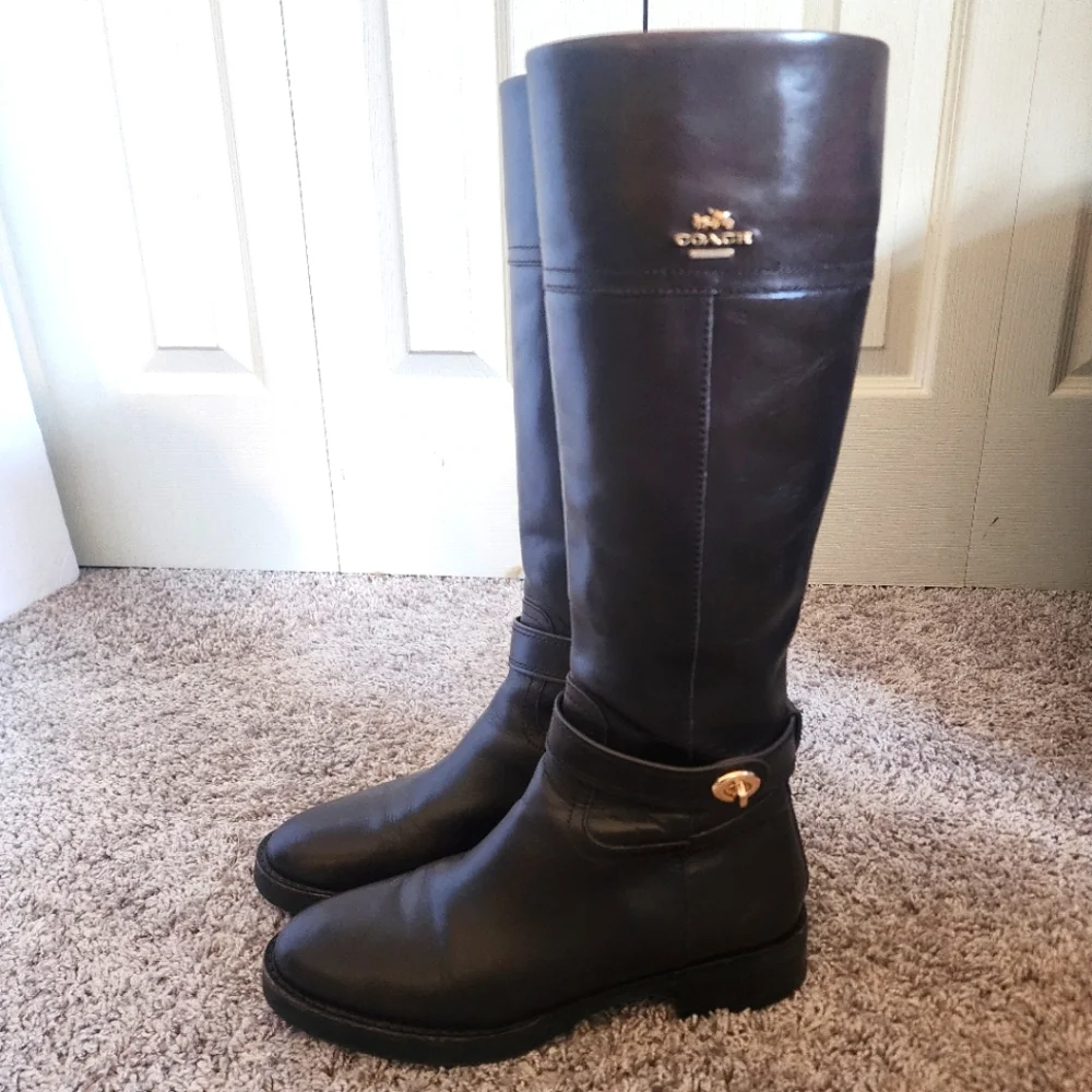 Coach Knee High Brown Leather Boots 7.5B - Picture 2 of 16